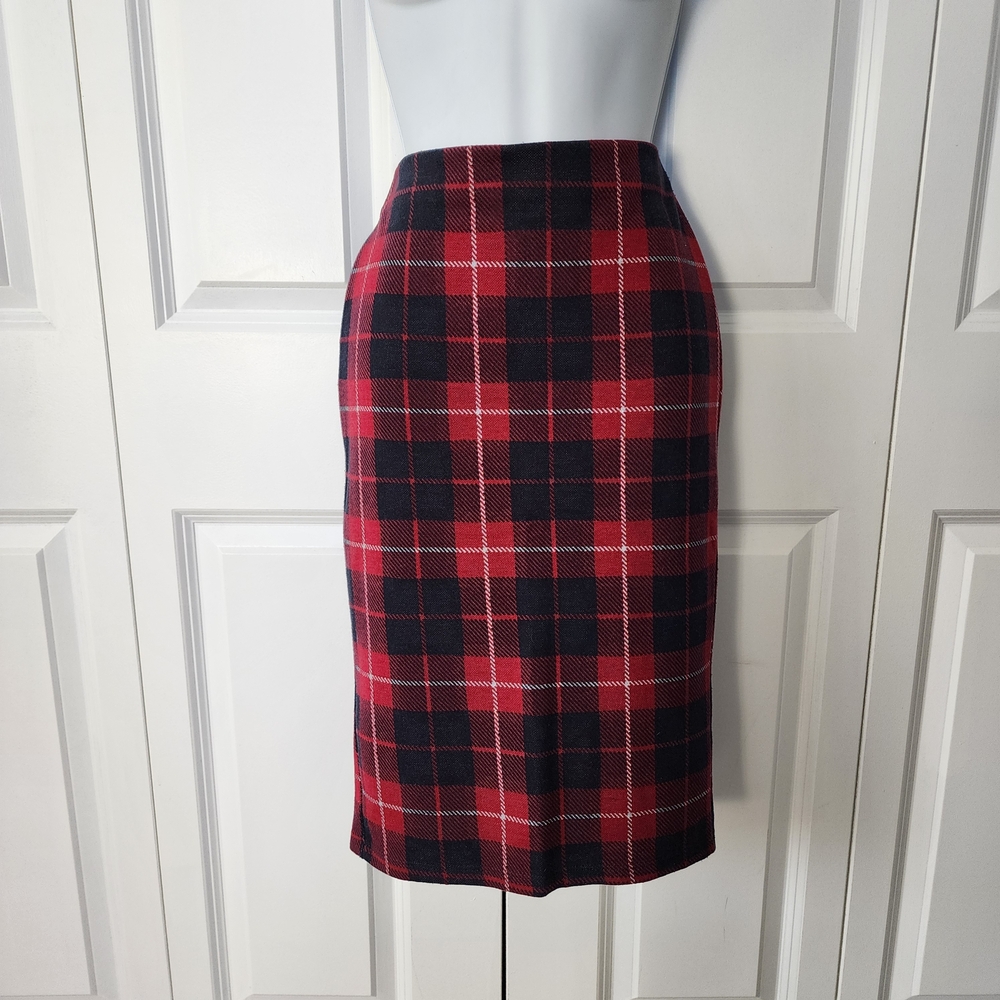 Zara Red and Black Plaid Pencil Skirt